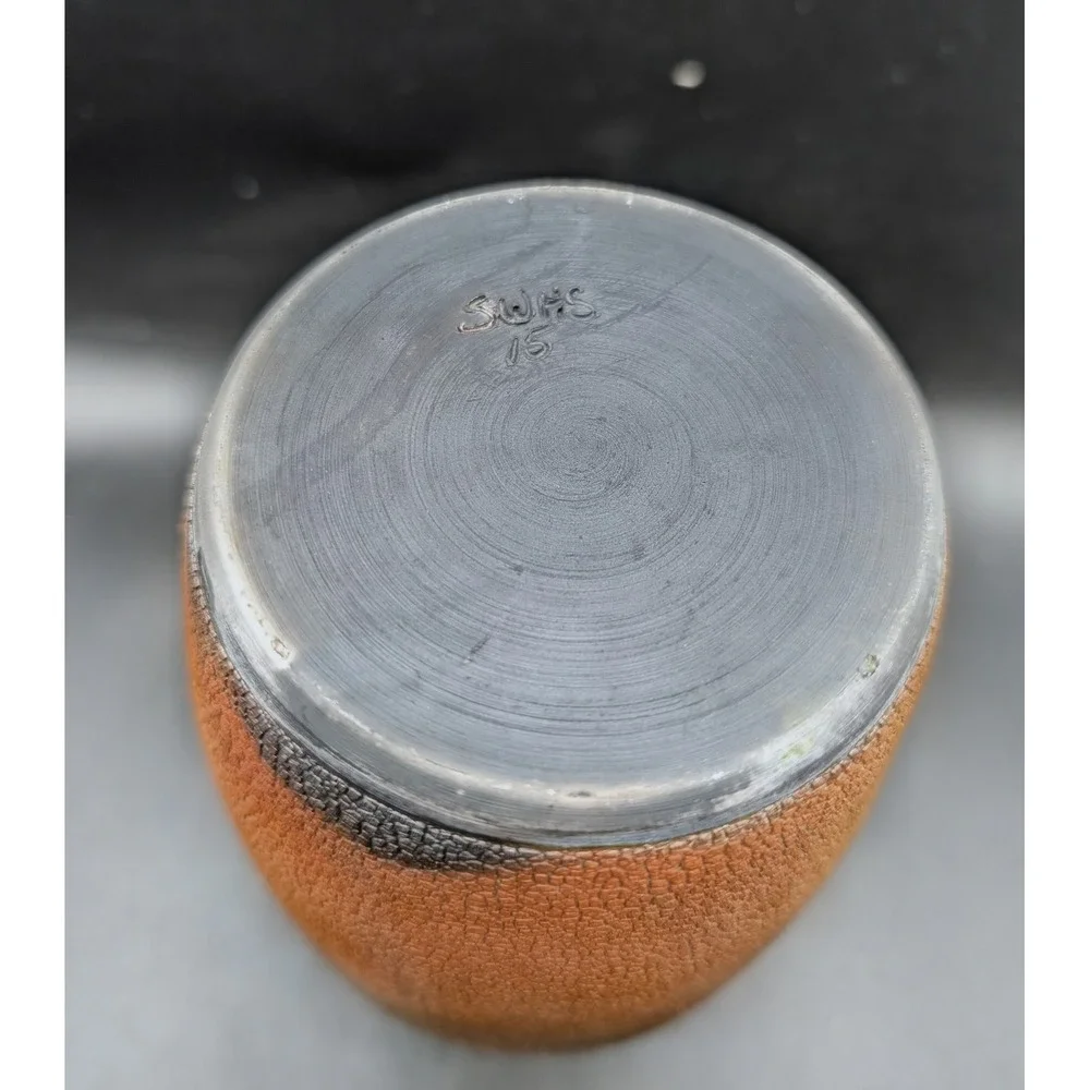 SWHS 15 Signed Studio Pottery Vase Textured Salt Glaze Brutalist Earth Tones